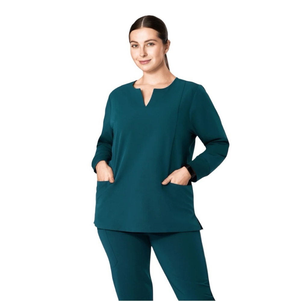 Mandala Scrubs Notch Long Sleeve Scrub‎ Top Caribbean Blue Women’s Large